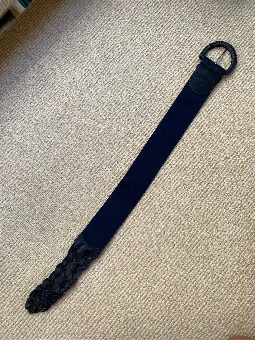 Motif 56 Wide Navy and Black Woven Leather Belt w/Elastic M